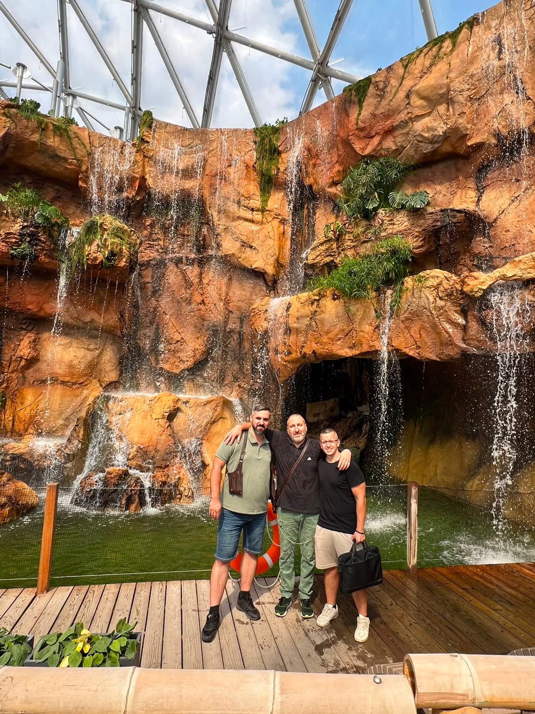 The TerraDecor team in front of the finished Biodome waterfall in Budapest