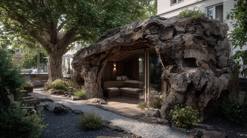 Garden sauna ideas with a rock wall – design Canyon Outdoor Sauna (visualization)