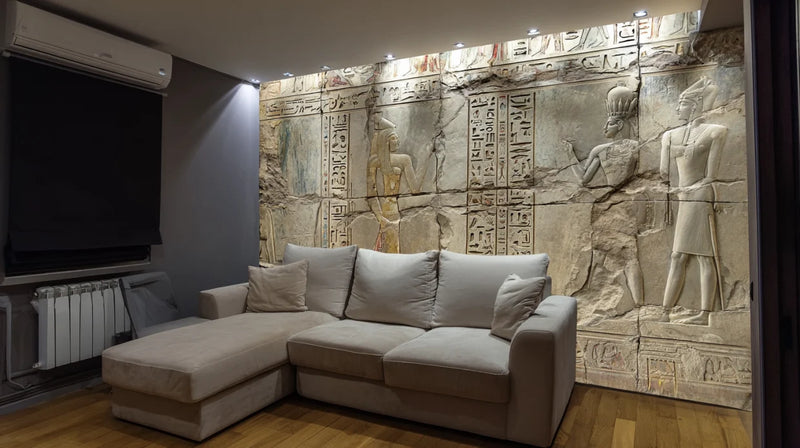 Stone relief wall as a film set and stage backdrop – design Egyptian Stone Relief Wall (visualization)