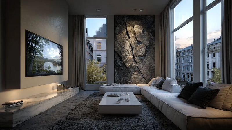 Deep relief 3D wall cladding in rock look – design Massive Split Rock Wall (visualization)