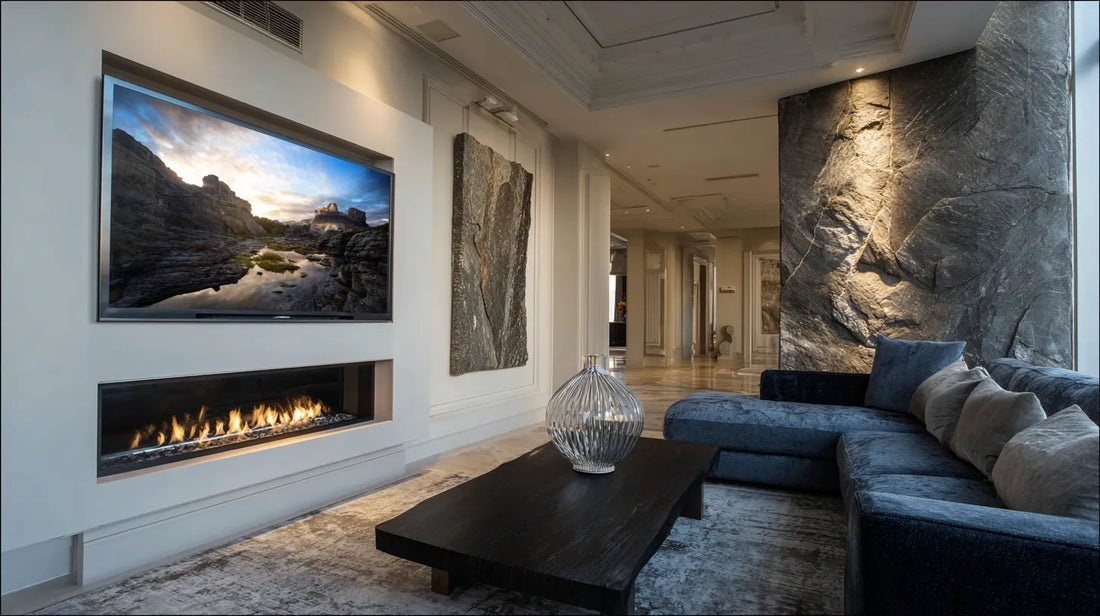 Grey rock wall cladding as inspiration for fireplace stone cladding – design Natural Grey Rock Wall (visualization)