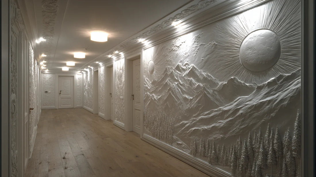 Rock wall for hotel lobby design – design White Rock Mountains Hallway (visualization)