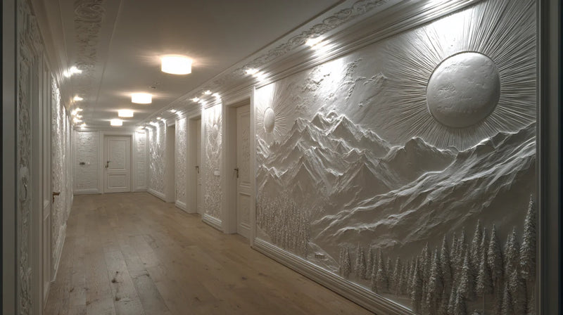 Rock wall for hotel lobby design – design White Rock Mountains Hallway (visualization)
