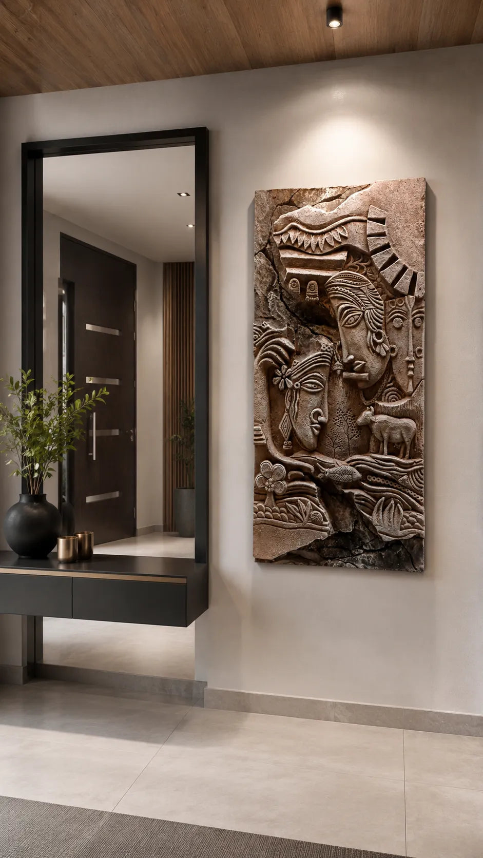 Ethnic Faces Stone Relief Wall Art
