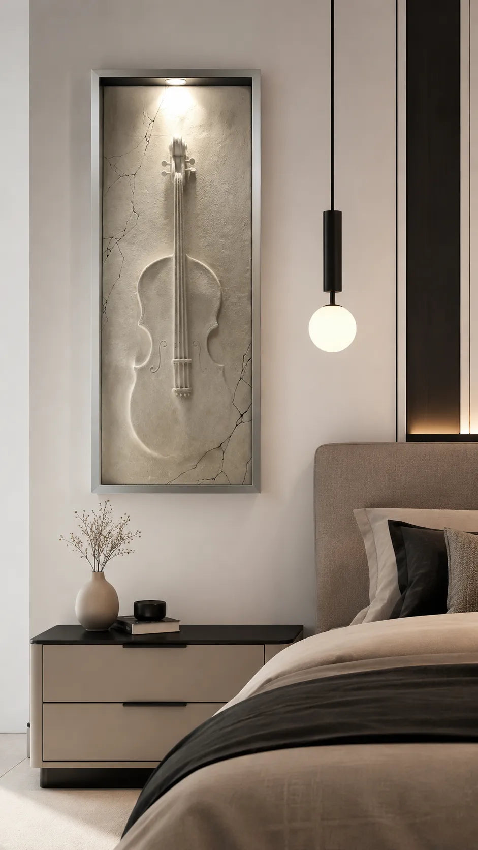 Stone Violin Relief Wall Art