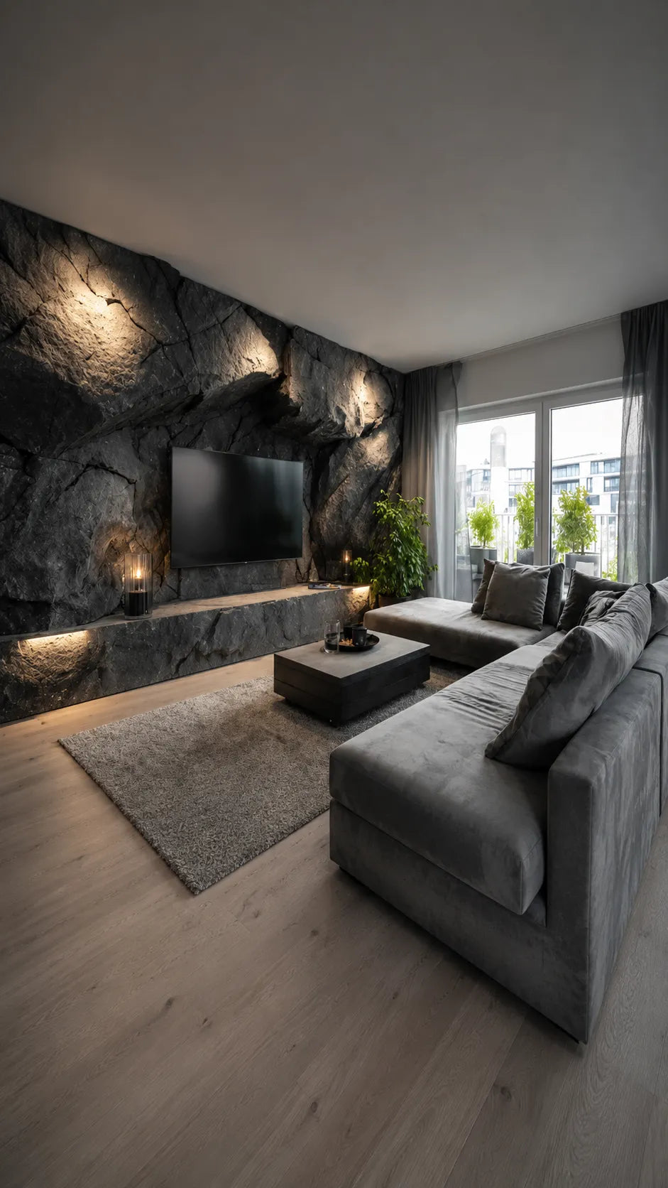 Massive Dark Rock TV Wall Cladding
