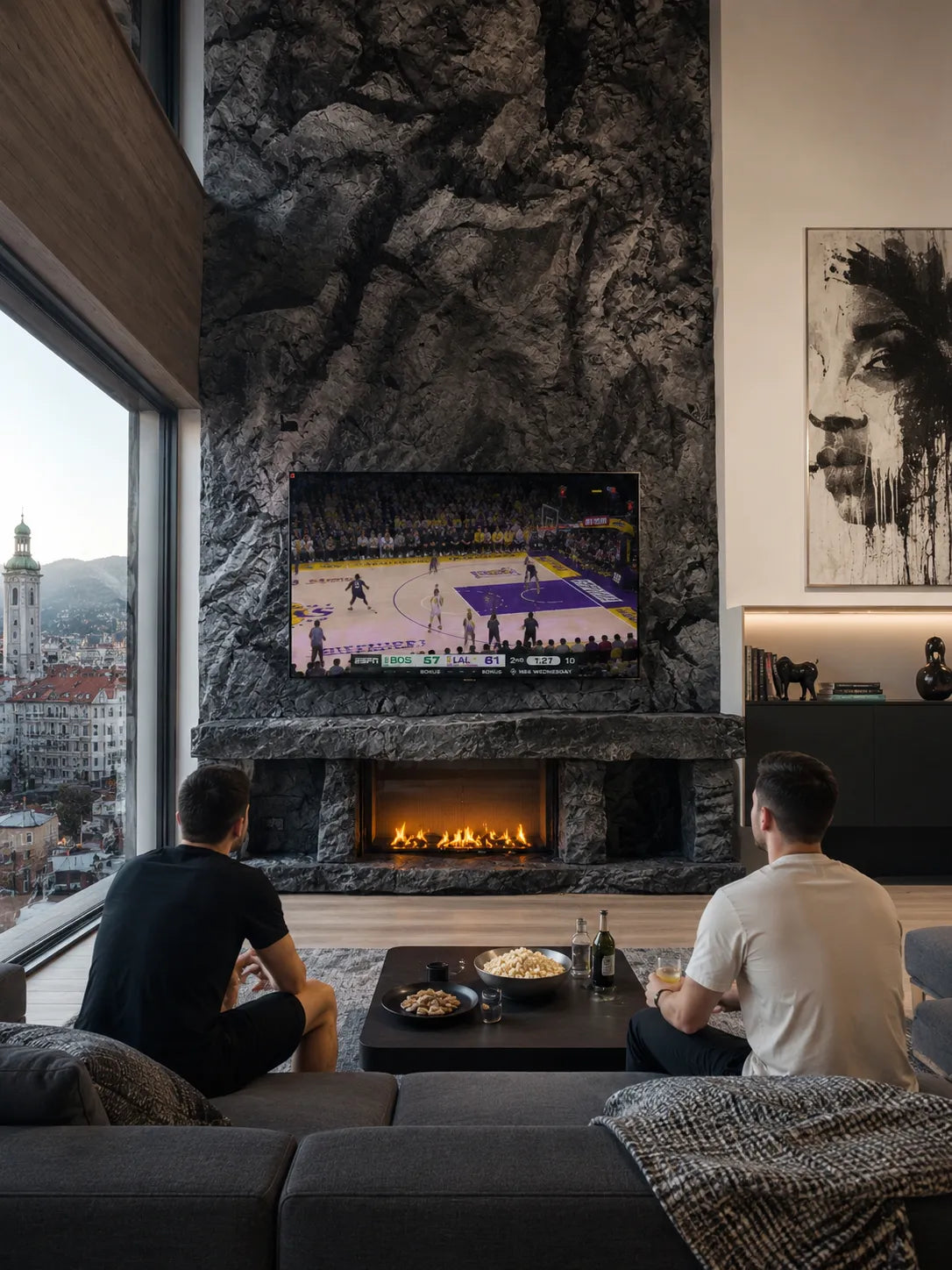Dark Rock Fireplace Wall Cladding