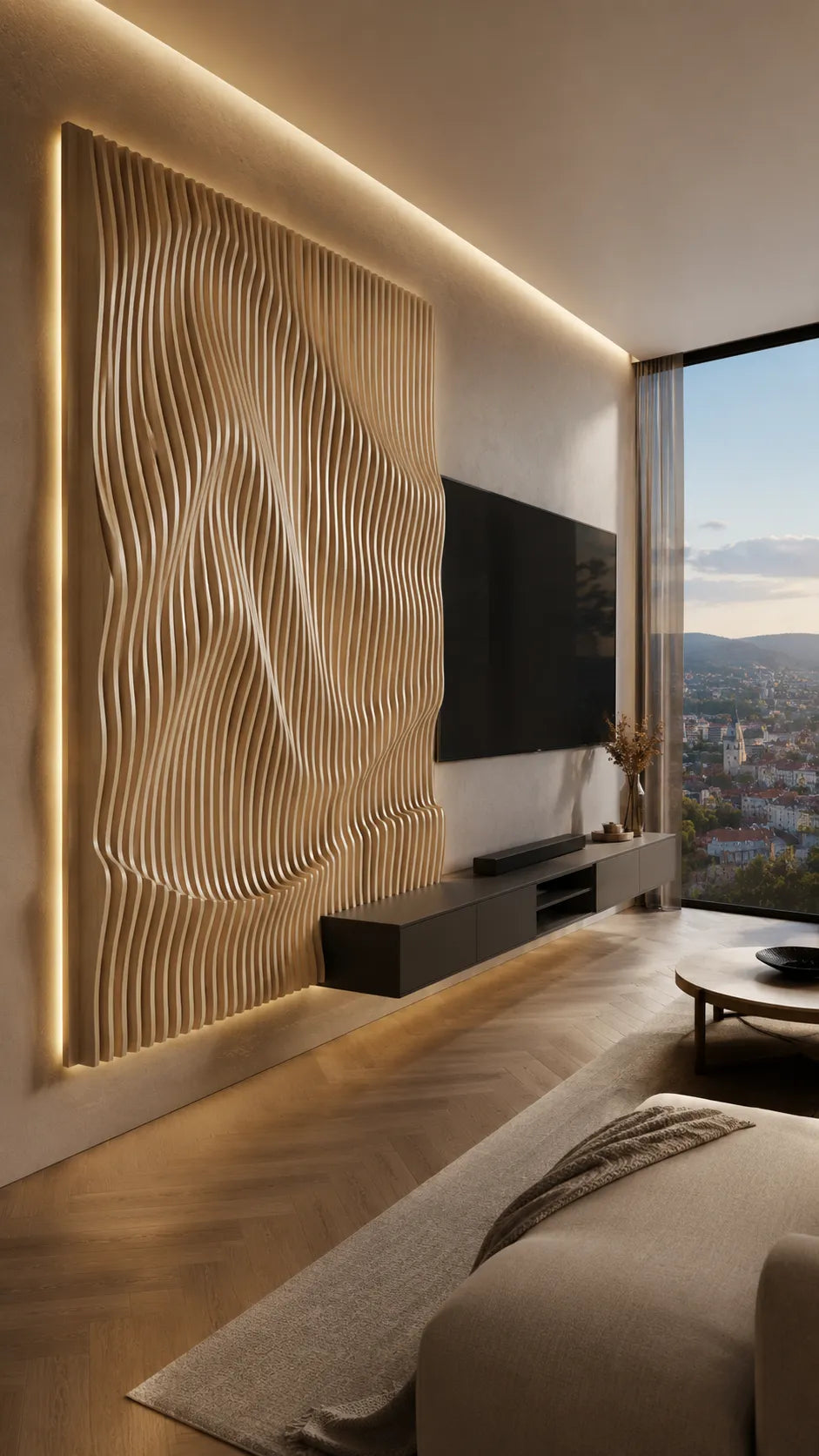 Parametric Light Wood Wave Wall
