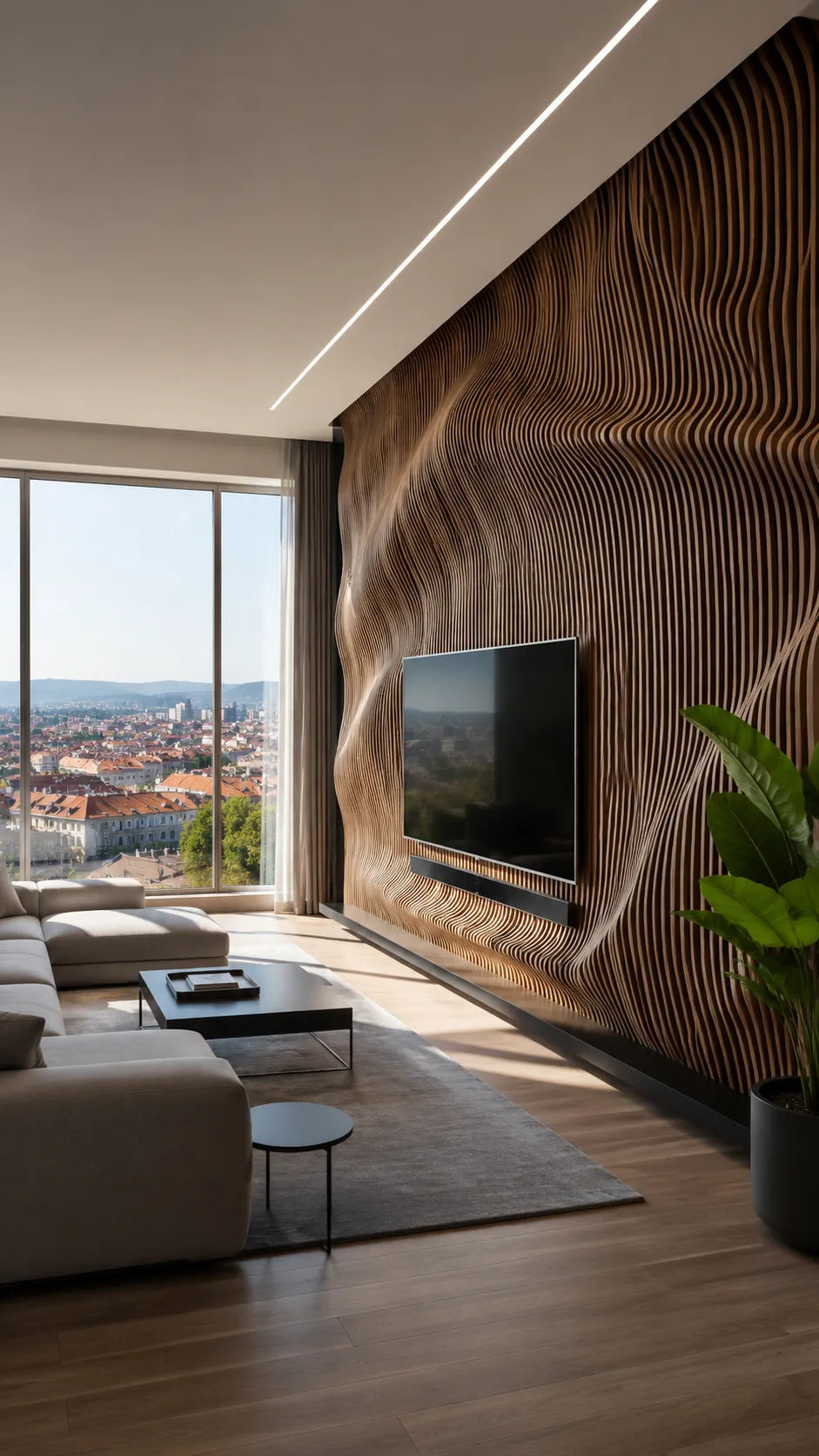 Parametric Dark Wood TV Wall Panel