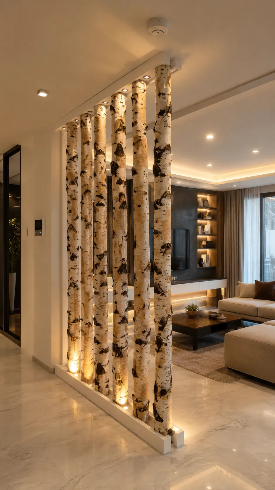 Illuminated Birch Partition Wall