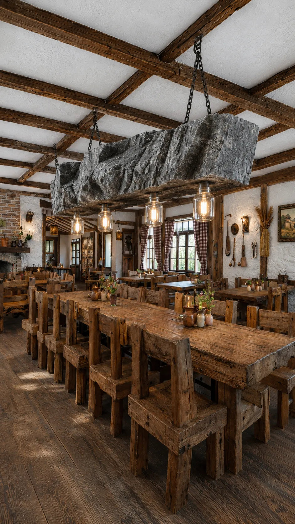Hanging Stone Beam Chandelier with LED Lighting