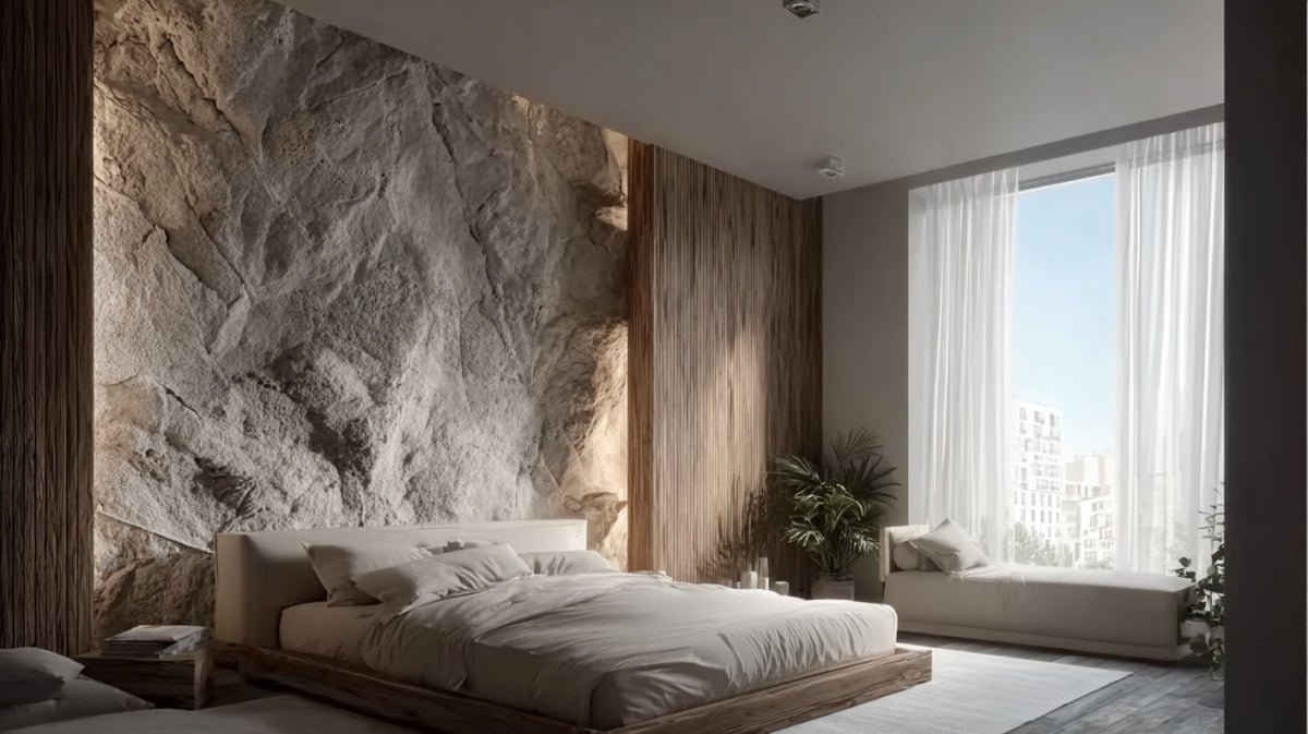 Parete camera da letto grotta beige