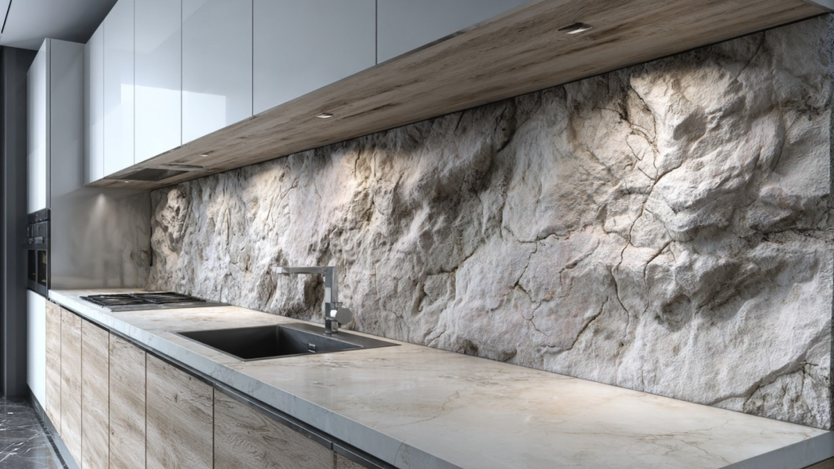 Rivestimento cucina in pietra calcarea beige