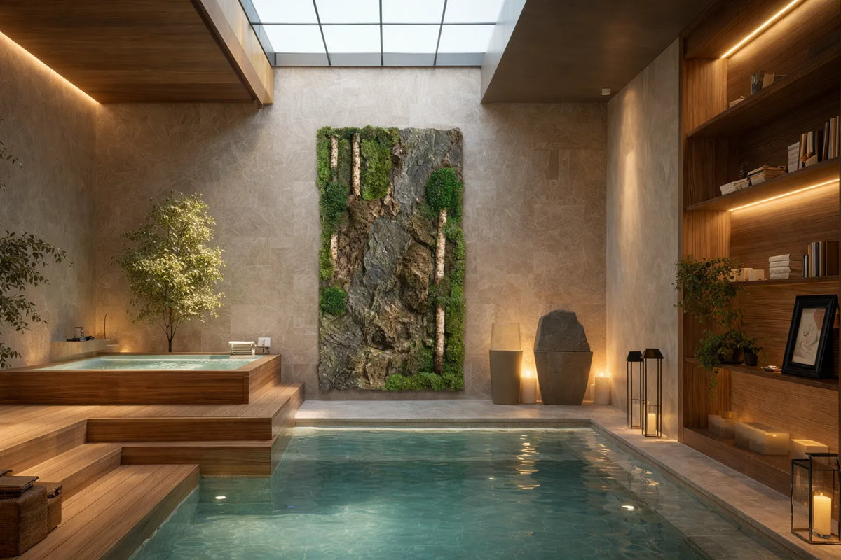 Birch Logs Green Wall
