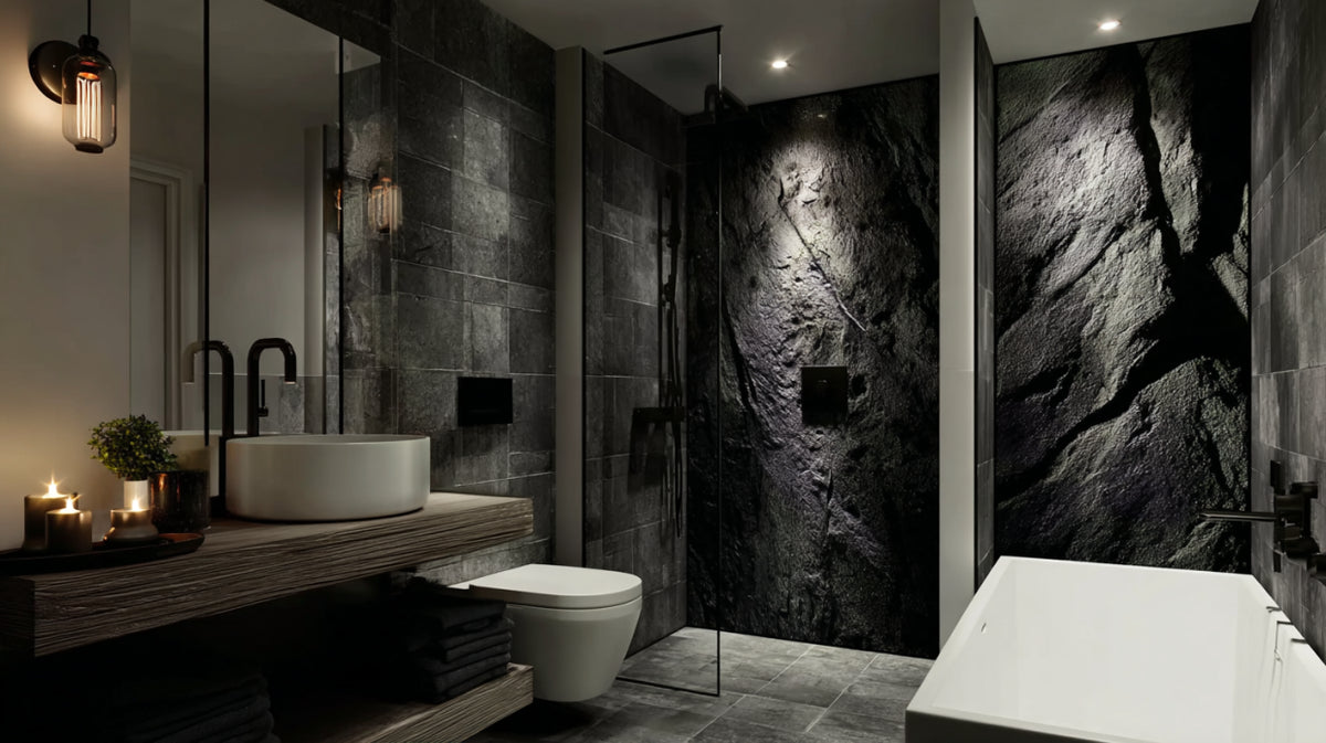 Parete bagno in ardesia nera