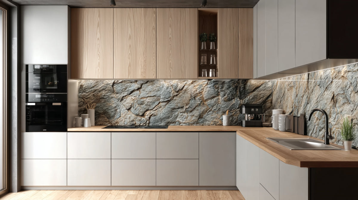Rivestimento cucina rustico blu e beige