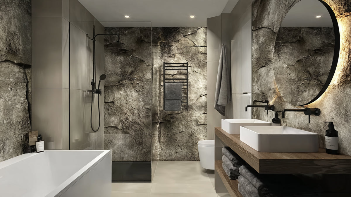 Parete bagno in pietra grigio freddo