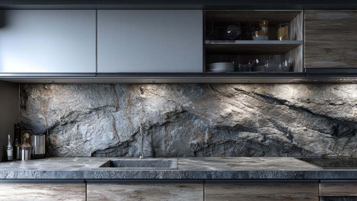 Rivestimento cucina in ardesia scura