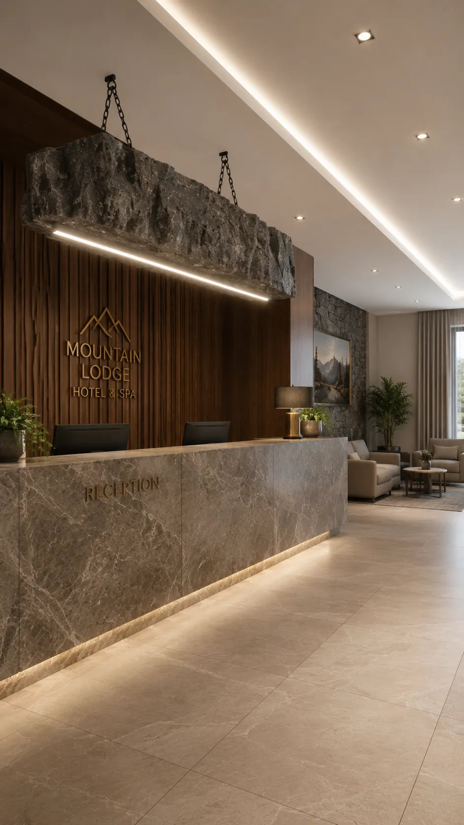 Hanging Stone Beam for Hotel Receptions