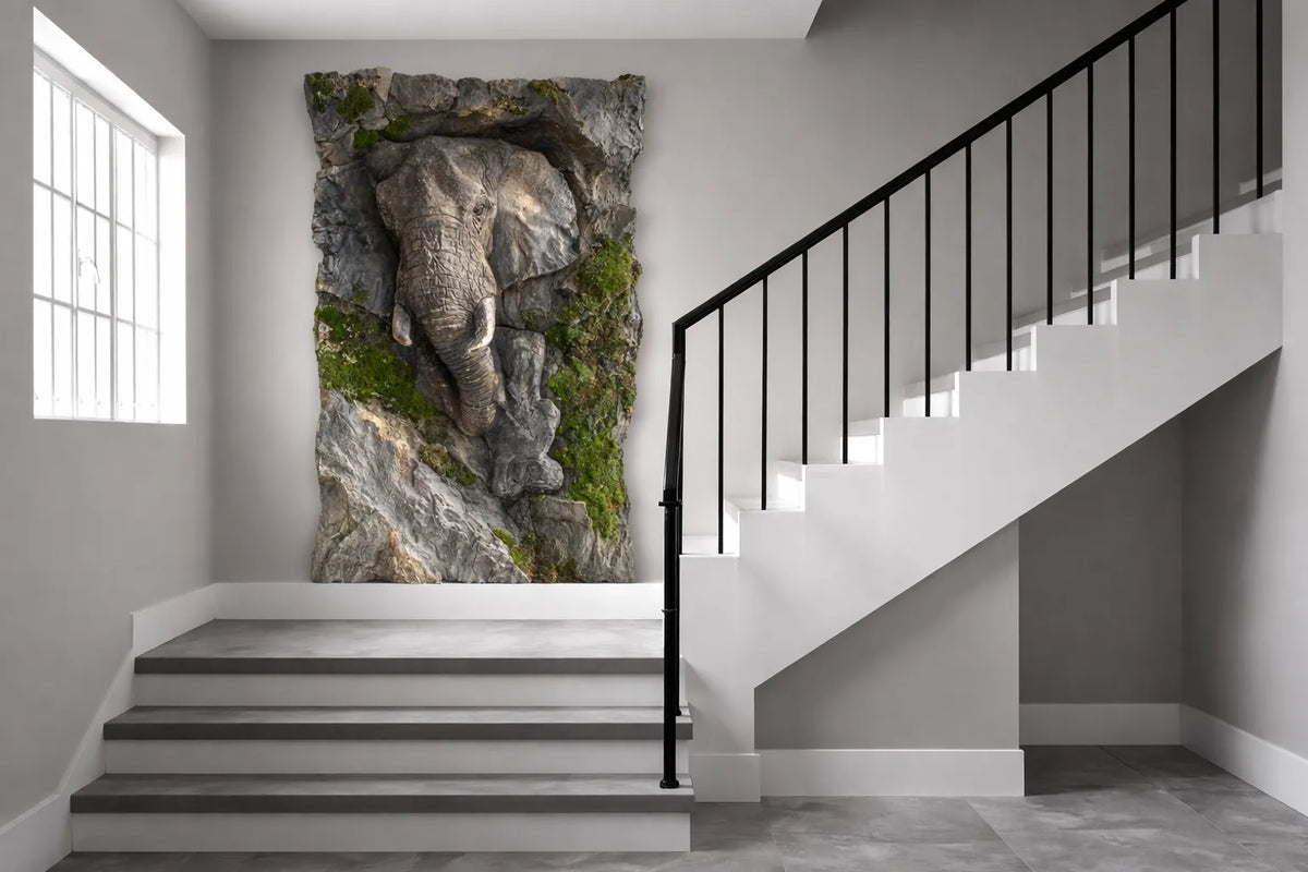 Mur végétal à éléphant sculpté