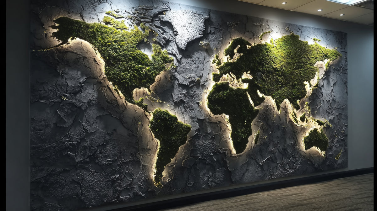 Green World Map Wall Office