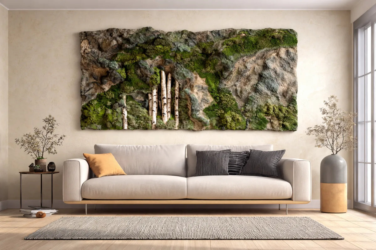 Zeleni zid sa skrivenim brezovim trupcima