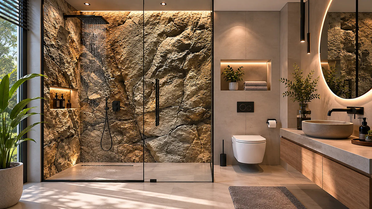 Mur de douche en roche ferreuse