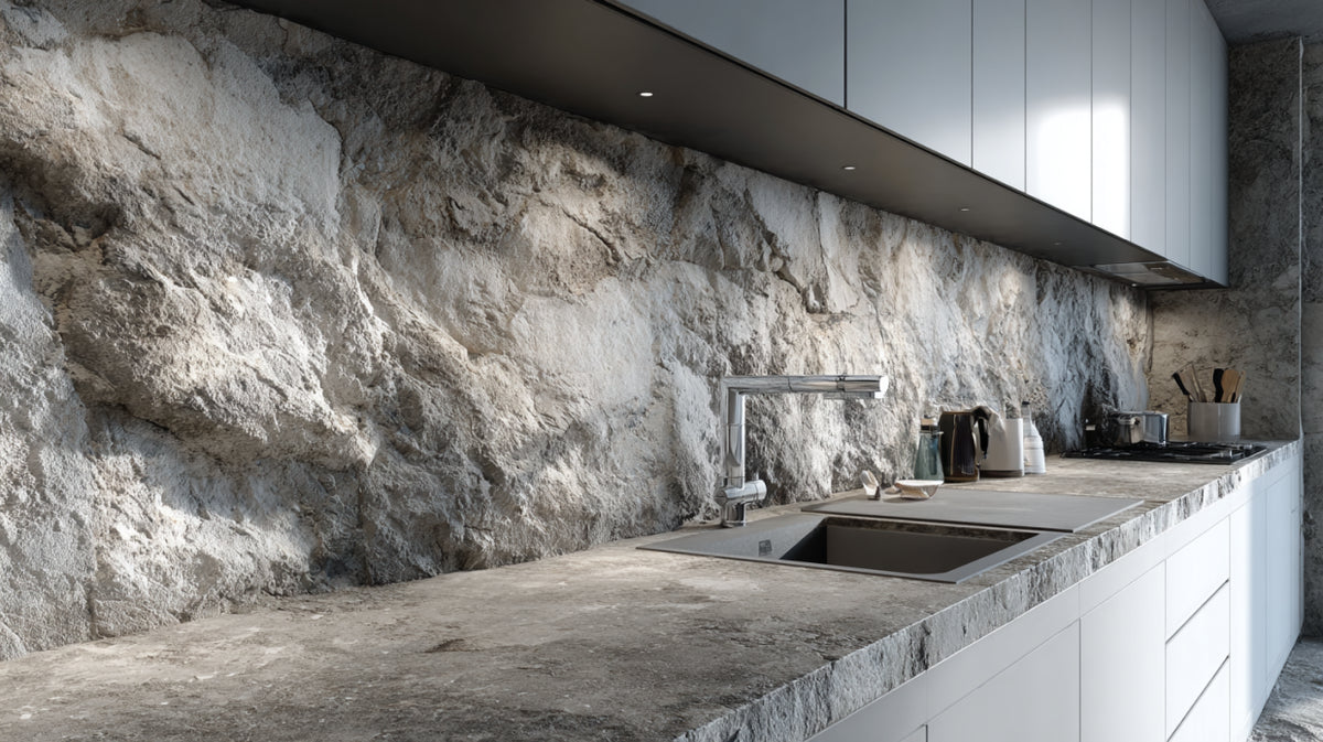 Rivestimento cucina in roccia grigio chiaro