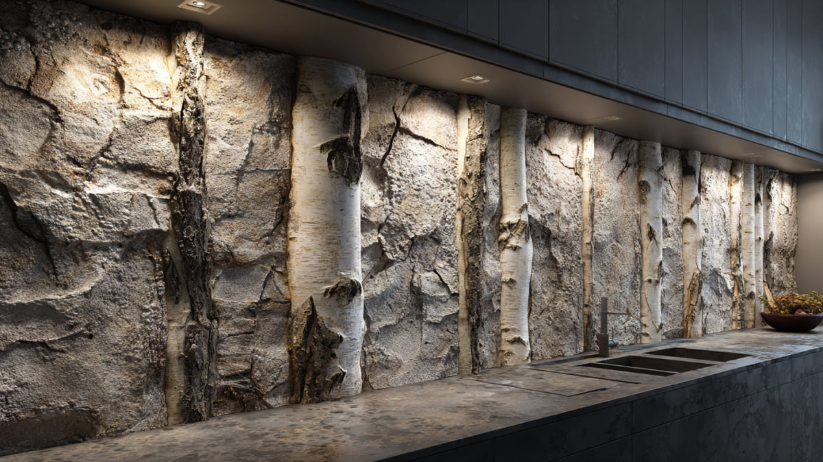 Rivestimento cucina bosco di betulle roccioso