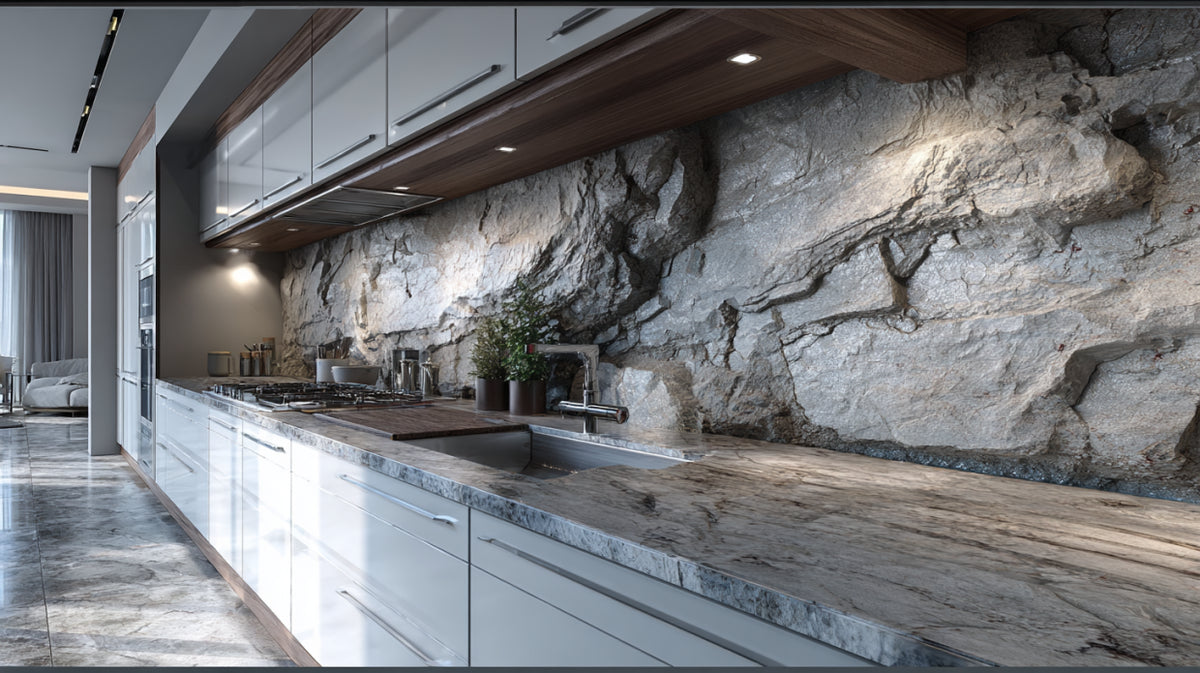 Rivestimento cucina in granito argento