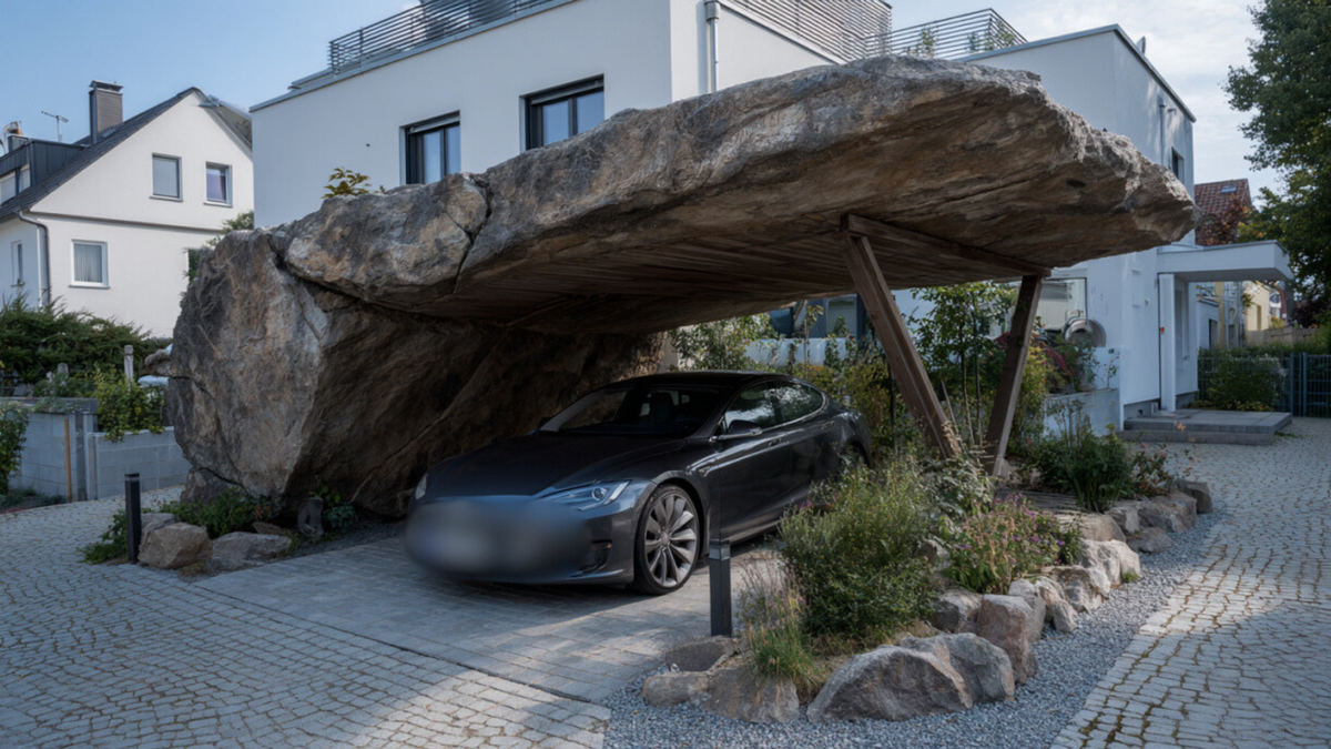 Tettoia auto in pietra e legno