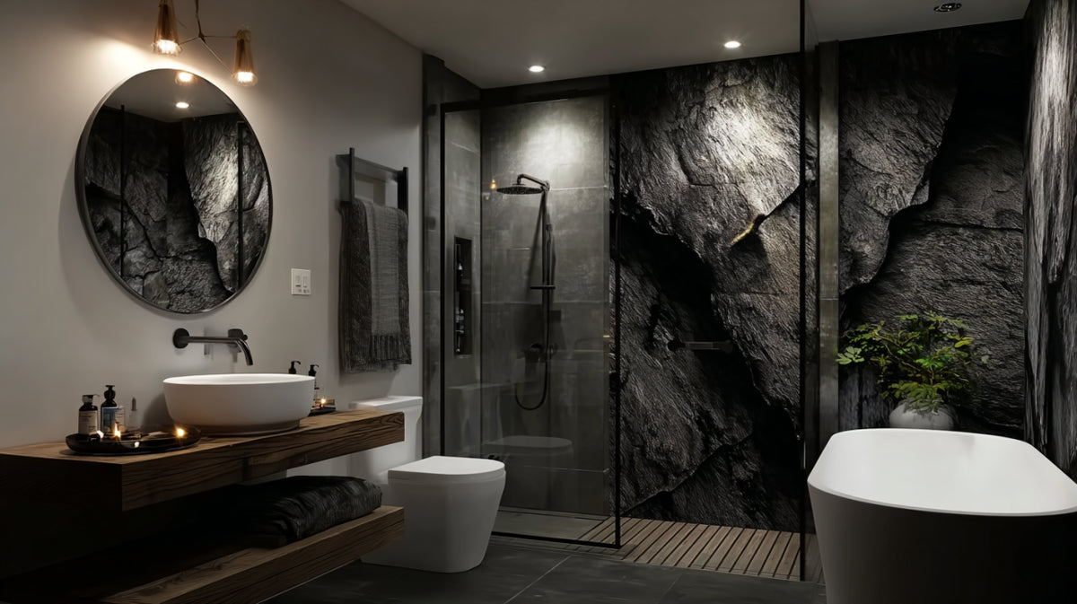 Parete bagno in pietra vulcanica