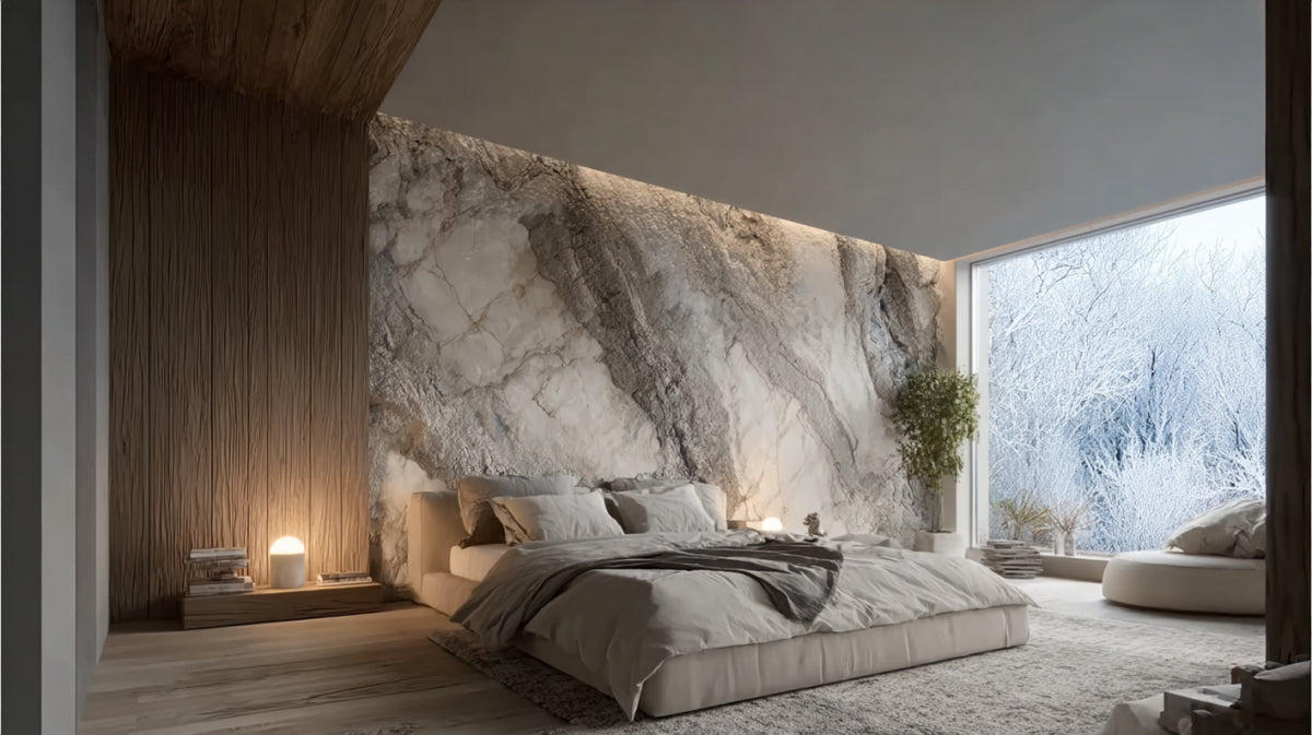 Mur de chambre en marbre blanc en relief
