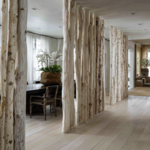 birch logs dining room partition