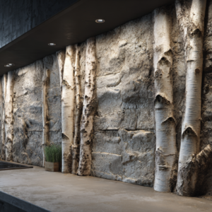 Birch Logs Rock Kitchen Backsplash Wall