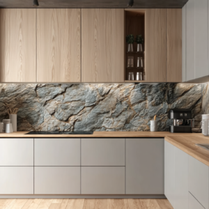 Blue Beige Rugged Kitchen Backsplash Wall