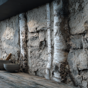 Carved Birch Rock Kitchen Backsplash