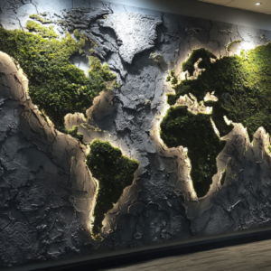 Green World Map Wall Office