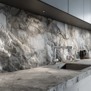 Light Gray Rock Kitchen Backsplash Wall