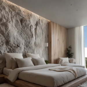 Schlafzimmerwand aus hellem Sandstein