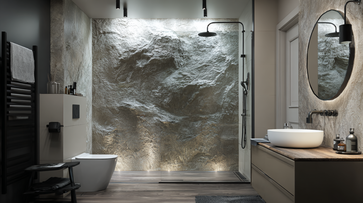 silver rock shower wall
