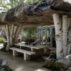 Stein auf Birkenholz