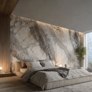 White Relief Marble Bedroom Wall
