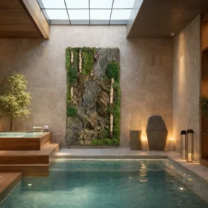 Birch Logs Green Wall