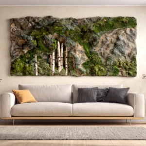 Hidden Birch Logs Green Wall