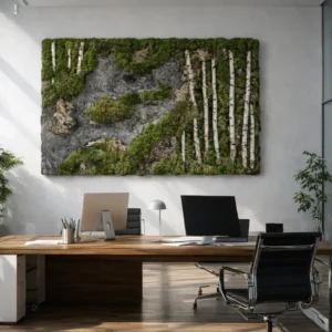 Vertical Birch Logs Green Wall