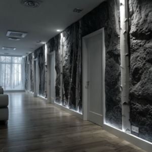 Birch Logs in Rock Hallway